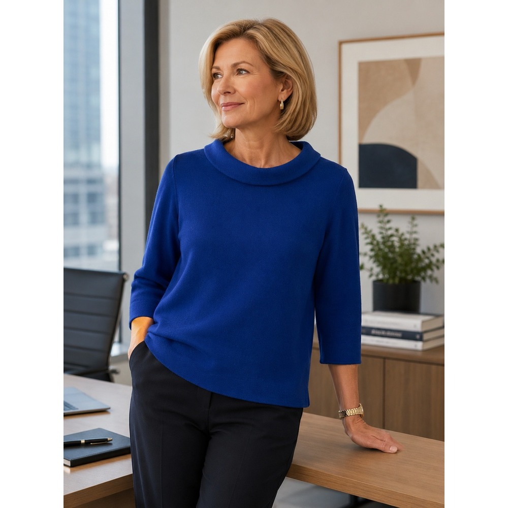Talbots Sweater Top Women XL Royal Blue Portrait Collar Career Office Work